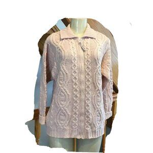 ARAN CRAFTS IRELAND 100% MERINO WOOL Full Zipp Cardigan  Cable Chunky Sz XS #339